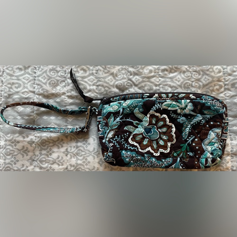 Chocolate and Blue Vera Bradley Wristlet